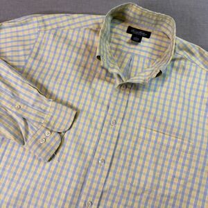 Brooks Brothers Button Down Shirt Non Iron Cotton Gingham Check Mens L Yellow